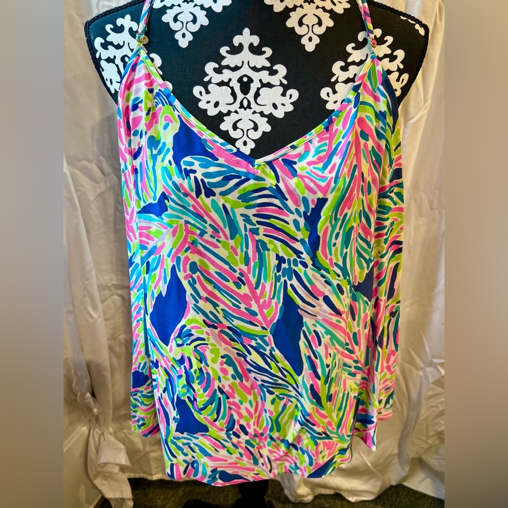 Lilly Pulitzer Indigo Palm Reader Silk Tank Top